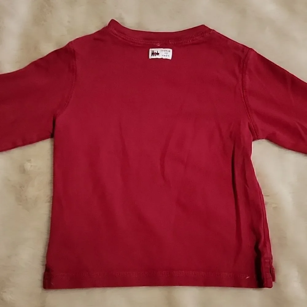 JANIE AND JACK RED LONG-SLEEVE T-SHIRT WITH TRAINS, SIZE 12-18 MONTHS